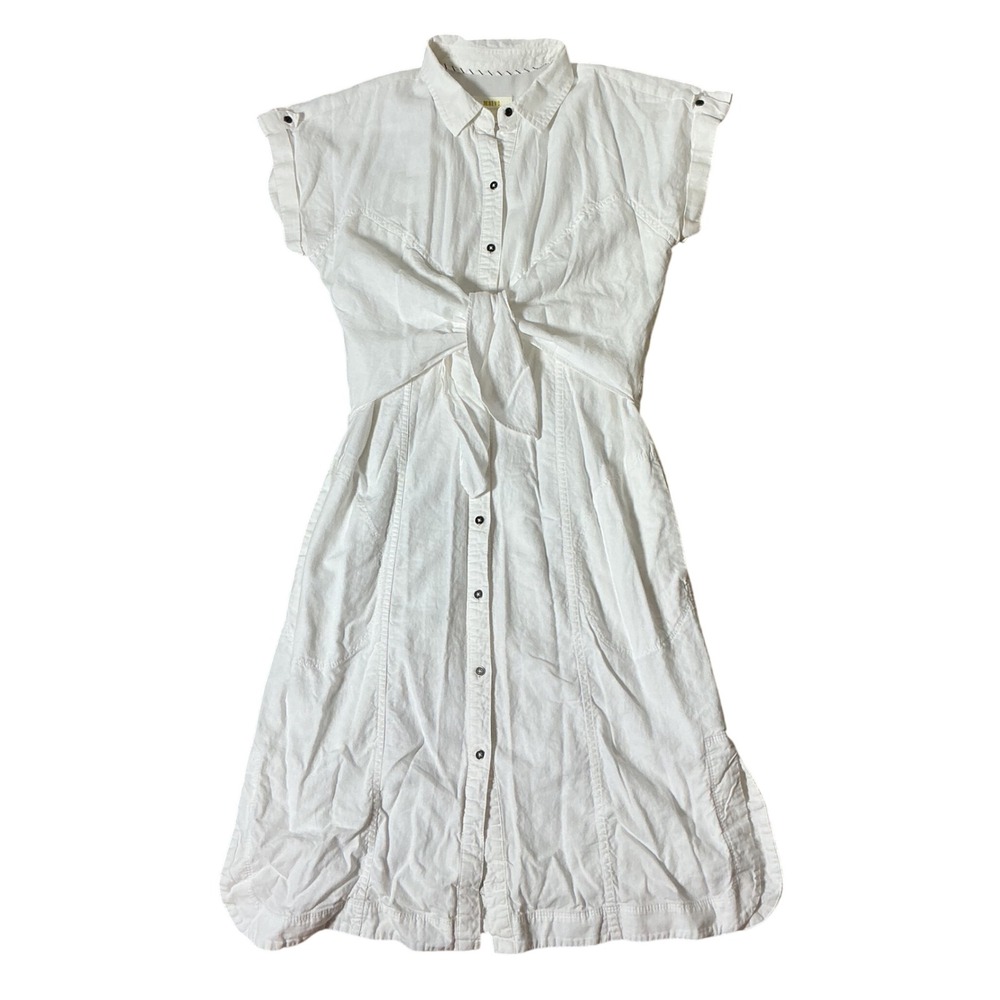 Maeve Anthropologie Coastal Tie Front Linen Blend Midi Dress Womens‎ 10 White